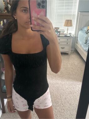 Princess Polly Black Square Neck Ruched Bodysuit